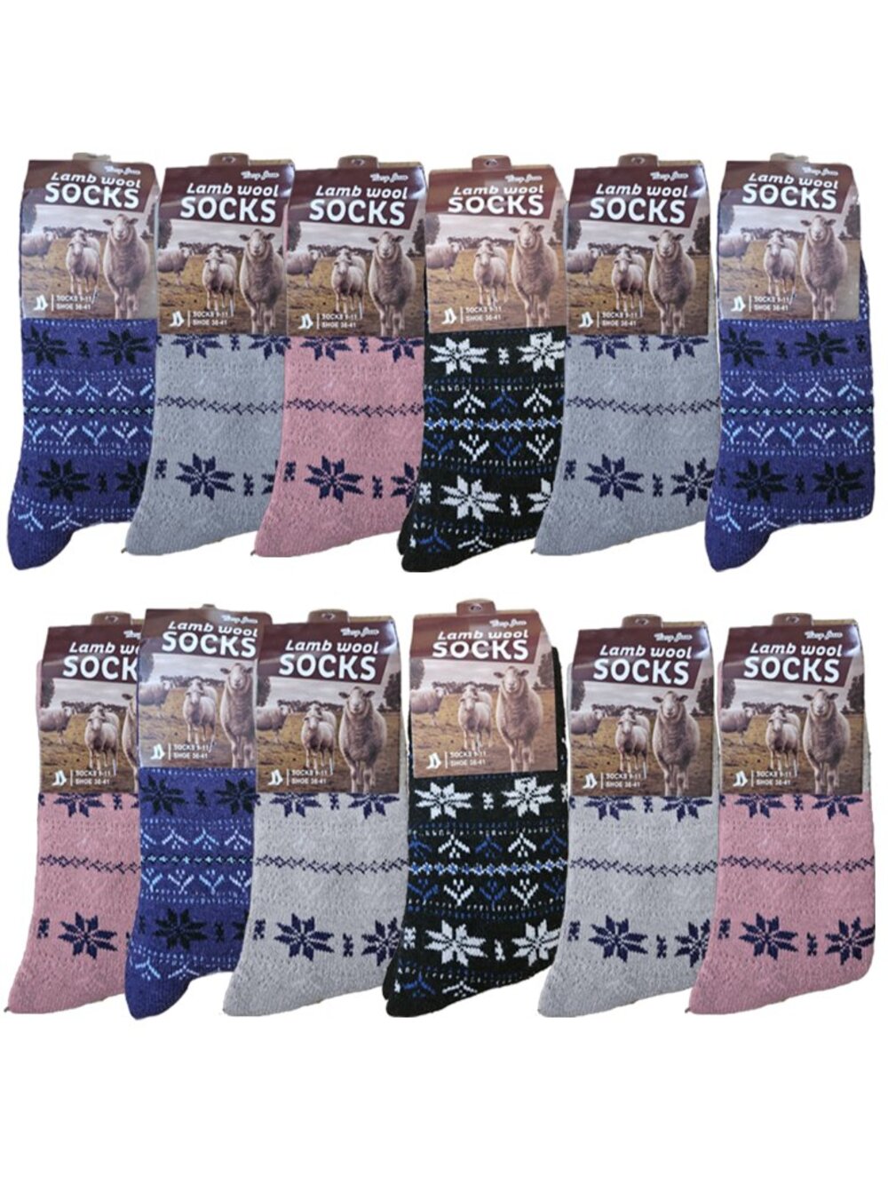 Womens Lamb Wool Socks 12 Pack Thermal Winter Warm Cozy, Snowflake, Size 9-11